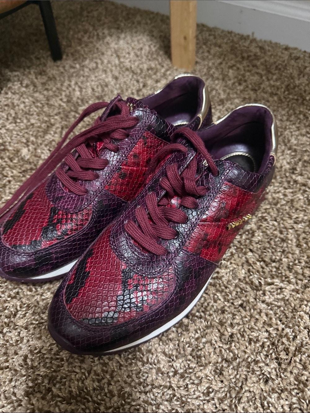 Women's Michael Kors Burgundy Snake-Print Lace-Up Sneakers